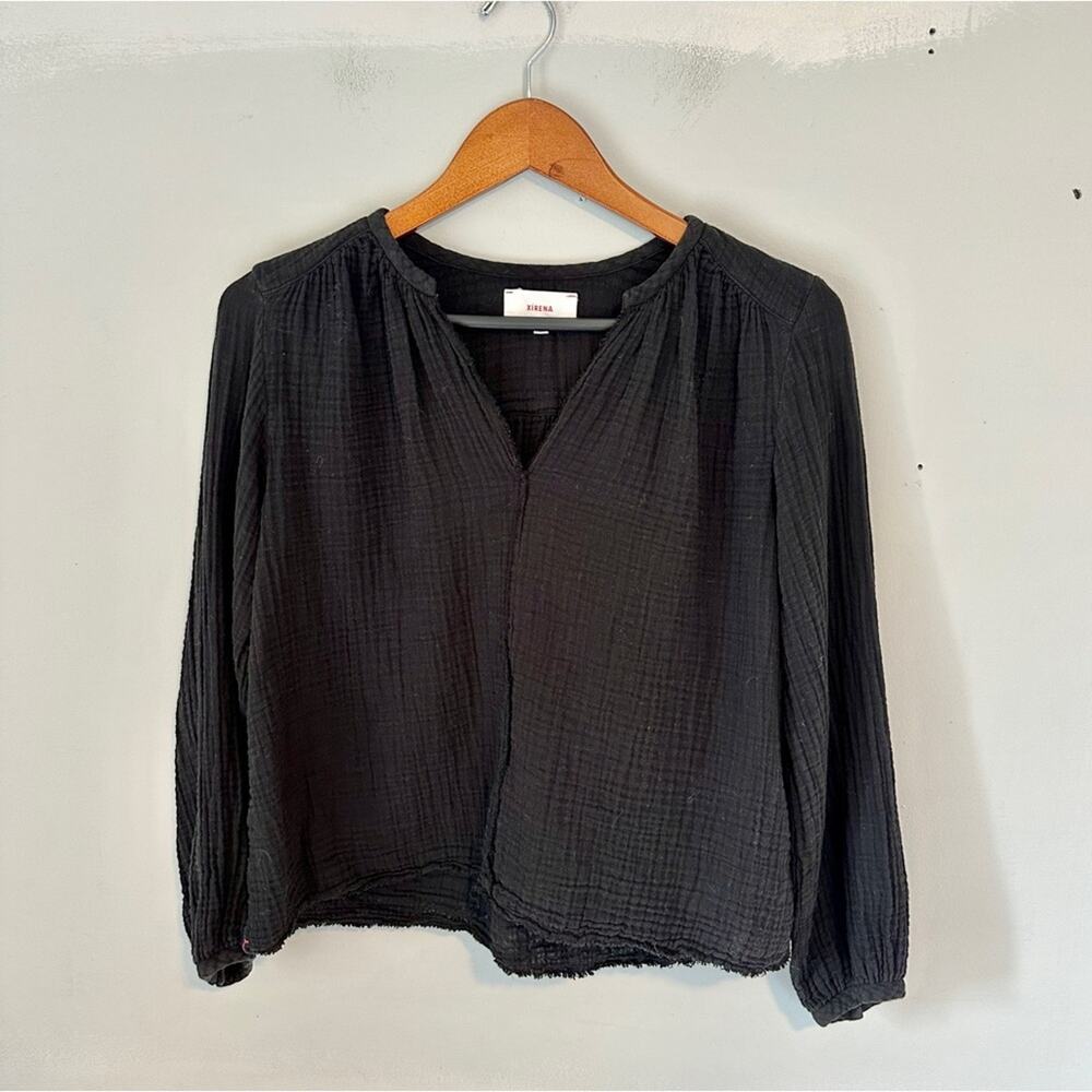 XiRENA Cotton Gauze V-Neck Popover Top Black XS - Picture 8 of 8